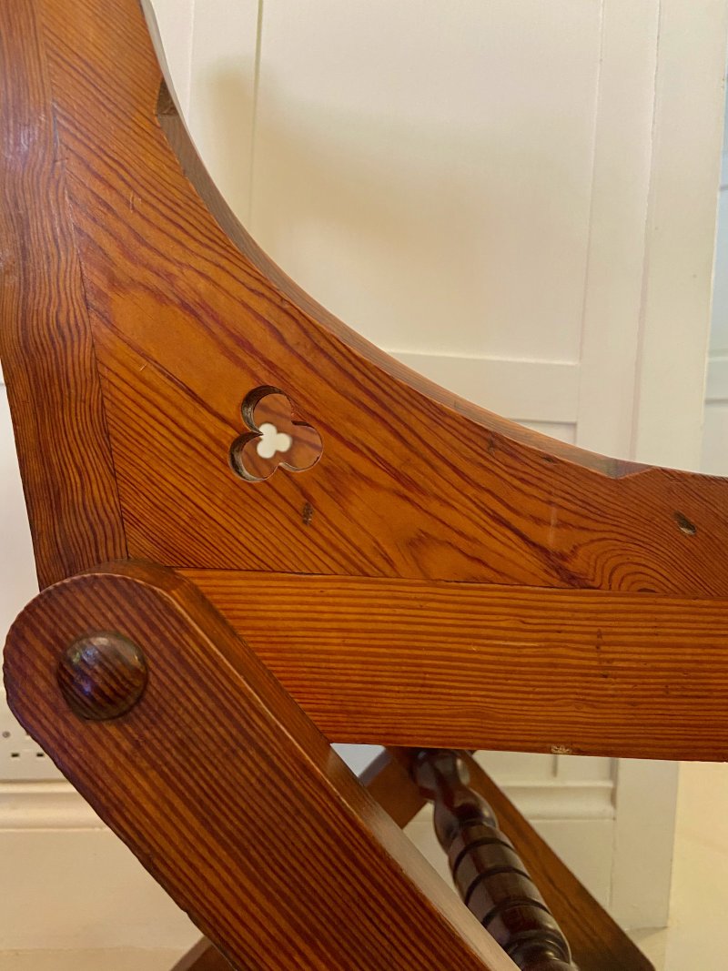 Unusual Antique Set of Twelve Gothic Pitch Pine Dining Chairs - Image 12